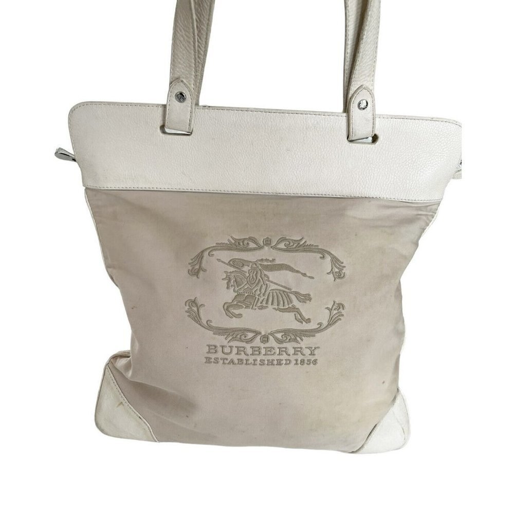 Burberry Cream Canvas Stowell Roll Up Tote Vintage 80s - Picture 2 of 11